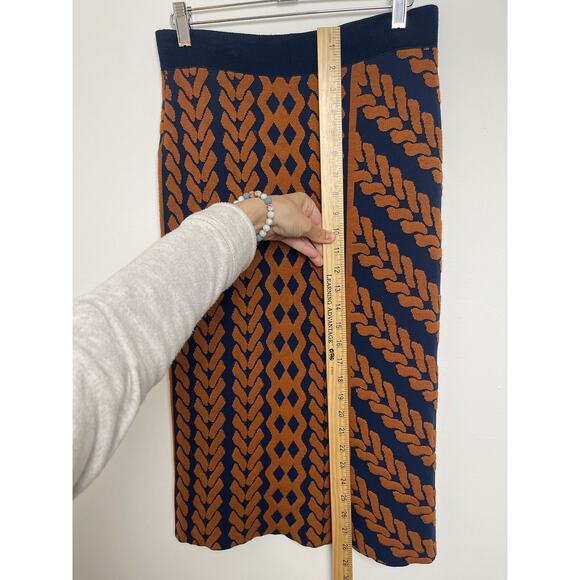 Anthropologie Maeve Navy Orange Knit Skirt Sz S Bodycon Knee Length Pencil Knit - Picture 5 of 8
